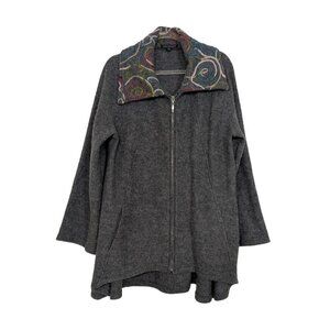 For Cynthia Wool Boho Sweater Coat Womens Size Medium Gray Art Unlined Full Zip
